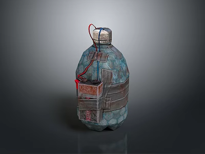 Improvised Explosive Weapon Bottle Shaped Device With Metallic Texture Red Blue Wires And Straps 3d model
