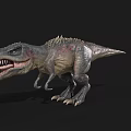 3D T-Rex Dinosaur Model With Open Mouth Sharp Teeth And Spiked Back On Black Background 3d model