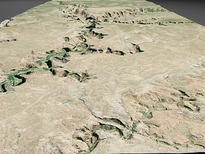 Highly Detailed 3D Topographic Terrain Model of Canyon Landscape With River Features 3d model