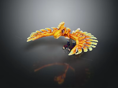 Orange Phoenix Flying With Two People Riding On Its Back 3d model