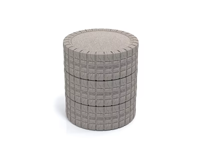 Modern Gray Round Stool With Woven Texture And Simple Design 3d model