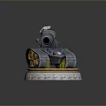Blue Tank 3D Model With Cannon Small Flag Number 58 and Grass on Patterned Base 3d model