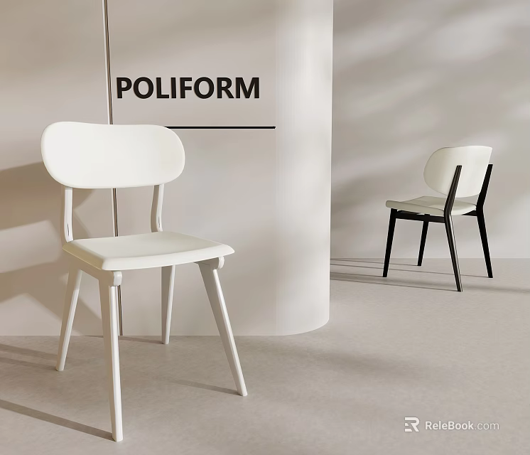 POLIFORM Modern Leisure Chair With White Design And Black Wooden Legs In Minimalist Space 3d model 