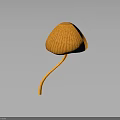 Orange Mushroom Plant With Curved Stem And Ribbed Cap On Gray Gradient Background With Reflection