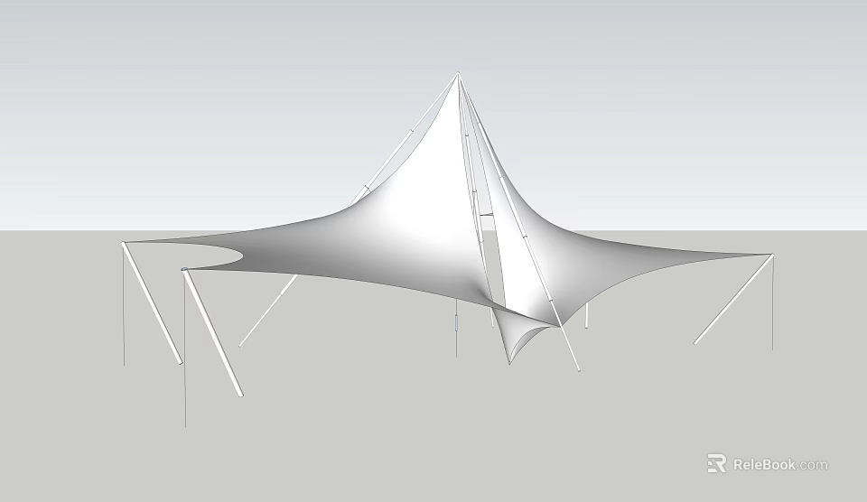 Modern White Tensile Membrane Architectural Structure With Support Poles Design 3d model 