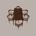Modern Rectangular Wooden Dining Table With Upholstered Chairs Set For Home 3d model