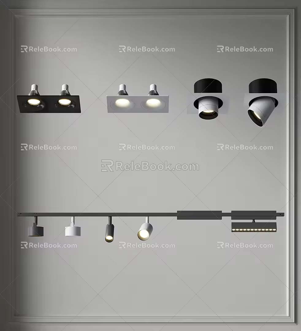 Downlight Spotlight Track Light Square Double Hole Downlight Spotlight Mounting Turn Downlight Spotlight Track Magnetic Lights Display Exhibition Spotlight Downlight 3d model