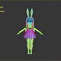 Anime Style Character With Rabbit Ears Blue Long Hair Green Eyes And Blue Dress