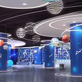 Space Theme Scene With Blue Silver Tower Structures Stars UFO Astronaut And Starry Background
