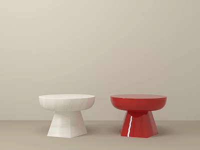 Two Round Coffee Tables White And Red With Geometric Base Design On Light Background 3d model