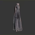 Elegant Women's Long Dress with Gradient Purple Pink Fabric Bell Sleeves and Button Details