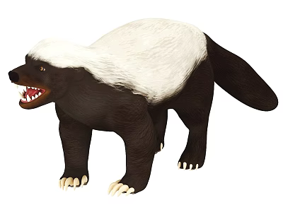 Realistic Honey Badger With Black And White Fur Open Mouth Sharp Teeth 3d model
