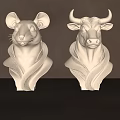 White Rat And Bull Head Sculptures With Wavy Base Design