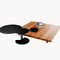 Modern Wooden Rectangular Coffee Table With Black Round Side Table And Decorative Tray On Top 3d model