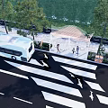 Modern Post Station With Canopy Structure Green Trees Pedestrians And Natural Surroundings