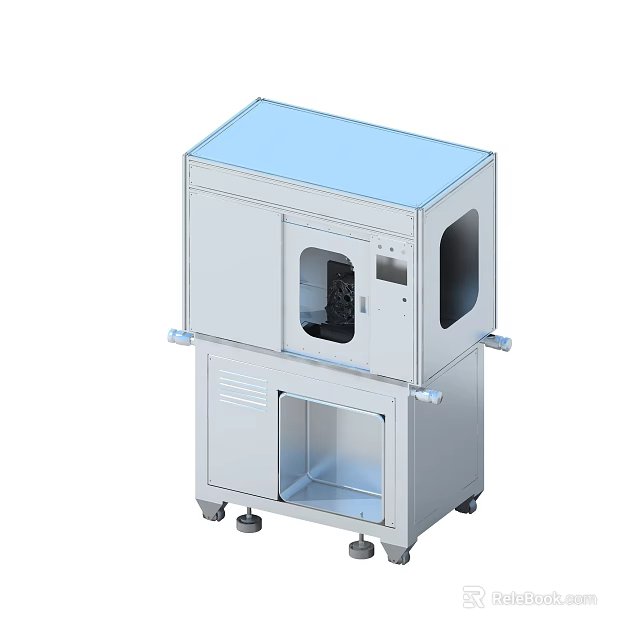 Industrial Equipment With Transparent Window White Enclosure Lower Cabinet And Wheels 3d model 