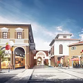 Pedestrian Square With Colorful Building Facades Arches And People Walking