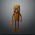 Orange Cartoon Character With Large Eyes Smiling Face Arms Legs Feet Holding Small Object