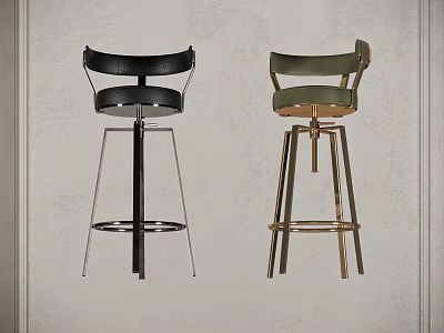 Modern Black And Green Leather Bar Stools With Metal Frames Design 3d model