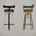 Modern Black And Green Leather Bar Stools With Metal Frames Design 3d model
