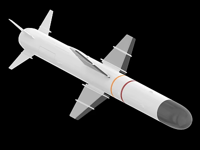 Military Missile With White Body Fins Orange Stripes And Gray Nose Cone Structure 3d model