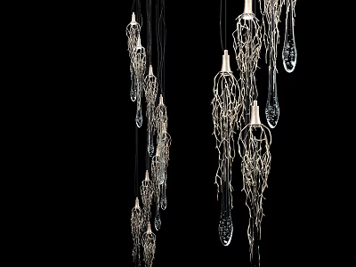Unique Shaped Pendant Lights With Intricate Wire Design And Crystal Drops For Modern Home Decor 3d model