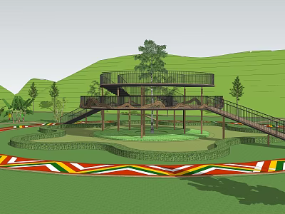 Scenic Road Facilities With Multi Level Platforms Walkways Trees And Colorful Pavement 3d model
