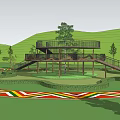 Scenic Road Facilities With Multi Level Platforms Walkways Trees And Colorful Pavement 3d model