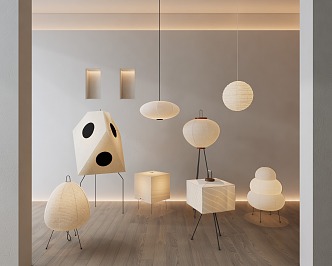 Japanese-style lamps and lanterns combination floor lamp combination floor lamp 3d model