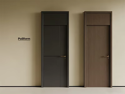 Poliform Black And Brown Hinged Doors With Brass Handles On Neutral Wall 3d model