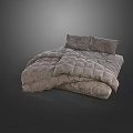 Gray Quilted Double Bed With Soft Comforter And Fluffy Decorative Pillows 3d model