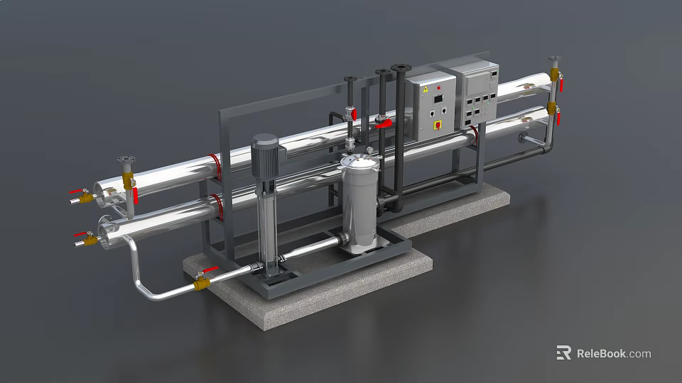Industrial Equipment With Stainless Steel Pipes Control Panel And Metal Frame 3d model 
