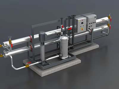 Industrial Equipment With Stainless Steel Pipes Control Panel And Metal Frame 3d model