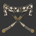 Decorative Stool With Floral Pattern Upholstered Seat And Wooden Crossed Support Legs