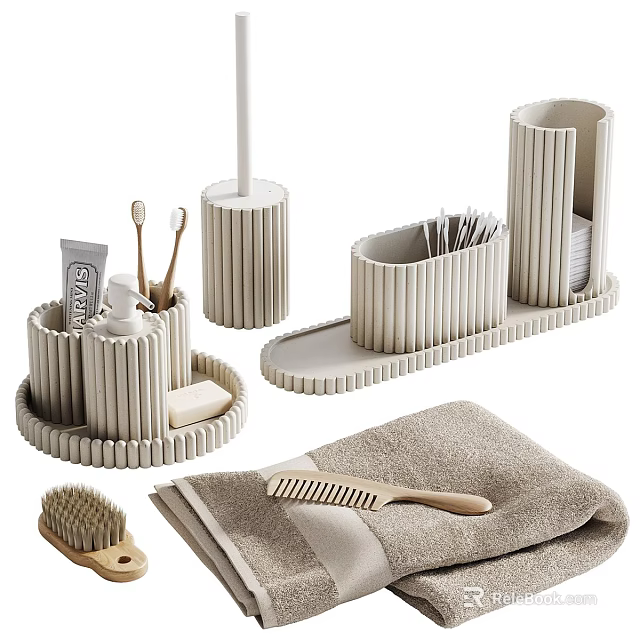 Modern Bathroom Essentials With Storage Organizers Toothbrushes Comb And Towel 3d model 