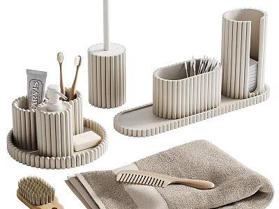Modern Bathroom Essentials With Storage Organizers Toothbrushes Comb And Towel 3d model