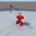 Red Construction Crane With Long Boom Standing On Gray Ground Under Blue Sky 3d model