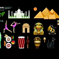 Travel Themed Cultural Hanging Ornaments with India Egypt Landmarks and Figures