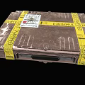 Two Vintage Worn Cases With Yellow Tape Labels And Scratched Surface Texture 3d model