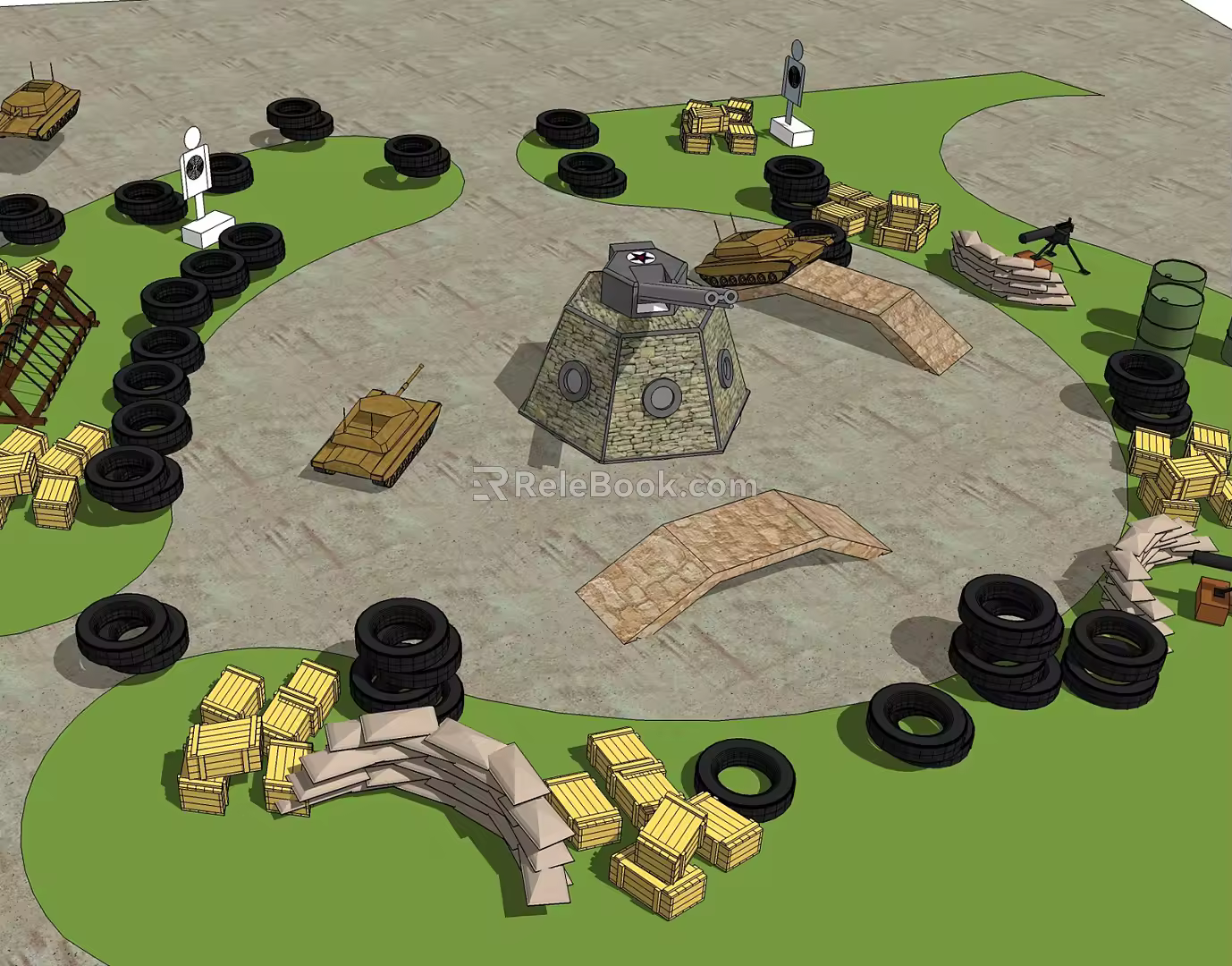modern cannon sculpture sketch military base 3d model