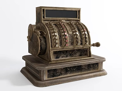 Vintage Commercial Cash Register Equipment With Ornate Metal Carvings And Classic 3d model