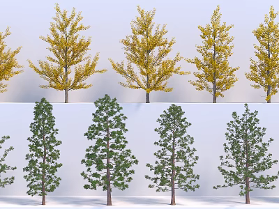 Different Species Of Trees With Yellow And Green Foliage And Varied Growth Forms 3d model