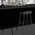 Modern Minimalist Black and White Bar Stools with Curved Backrest at Kitchen Counter