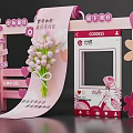 Pink Themed Photo Check-in Spot With Tulip Bouquet Heart Decorations Flower Elements And Photo Frame