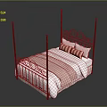 Modern Black Metal Four Poster Bed With White Sheets Pink Blanket And Striped Pillows