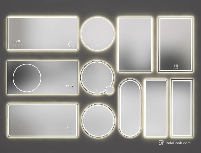 Various Shapes Of Decorative Mirrors With Illuminated Frames For Home Decor 3d model 