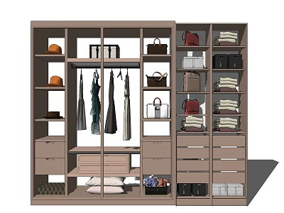 Modern Wardrobe with Hanging Clothes Hats Bags Folded Clothes Drawers and Shelves 3d model