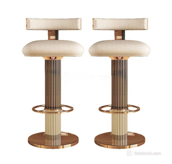 Modern Bar Stools With Upholstered Seats Backrests And Gold Metal Frames 3d model