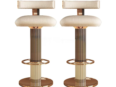 Modern Bar Stools With Upholstered Seats Backrests And Gold Metal Frames 3d model