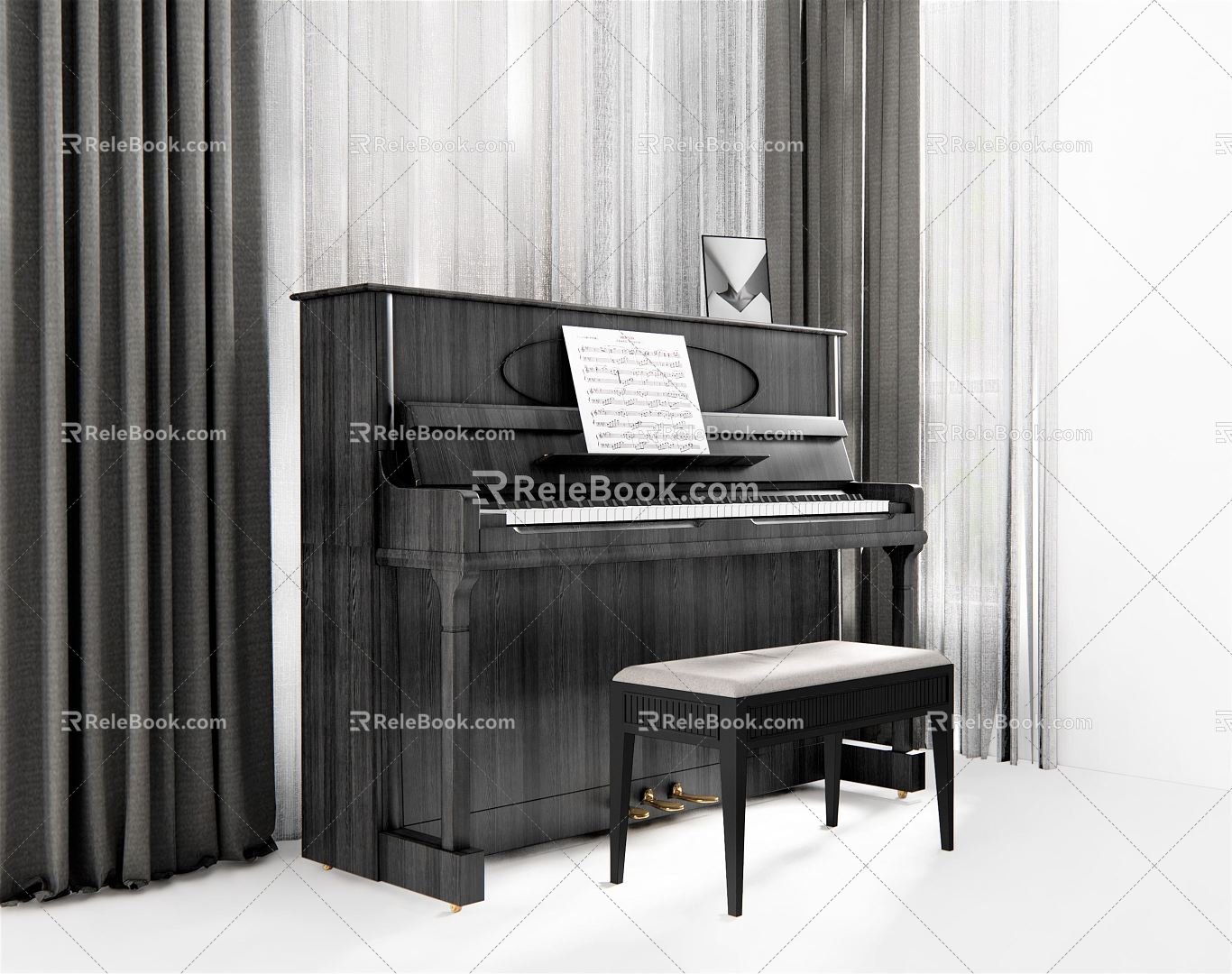 Modern Piano Piano Stool Curtain Stave 3d model